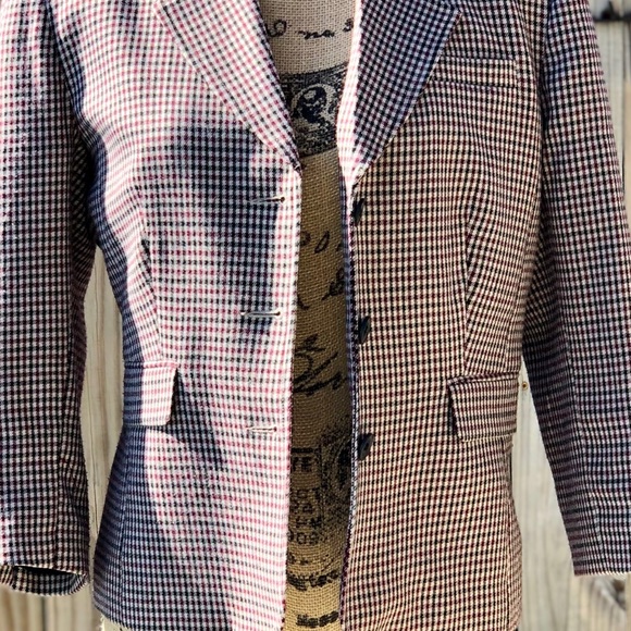 View houndstooth blazer burgundy & black size 10 - Picture 2 of 7